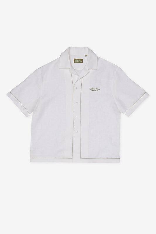 EMBROIDERED BOWLING in OFF WHITE LINEN