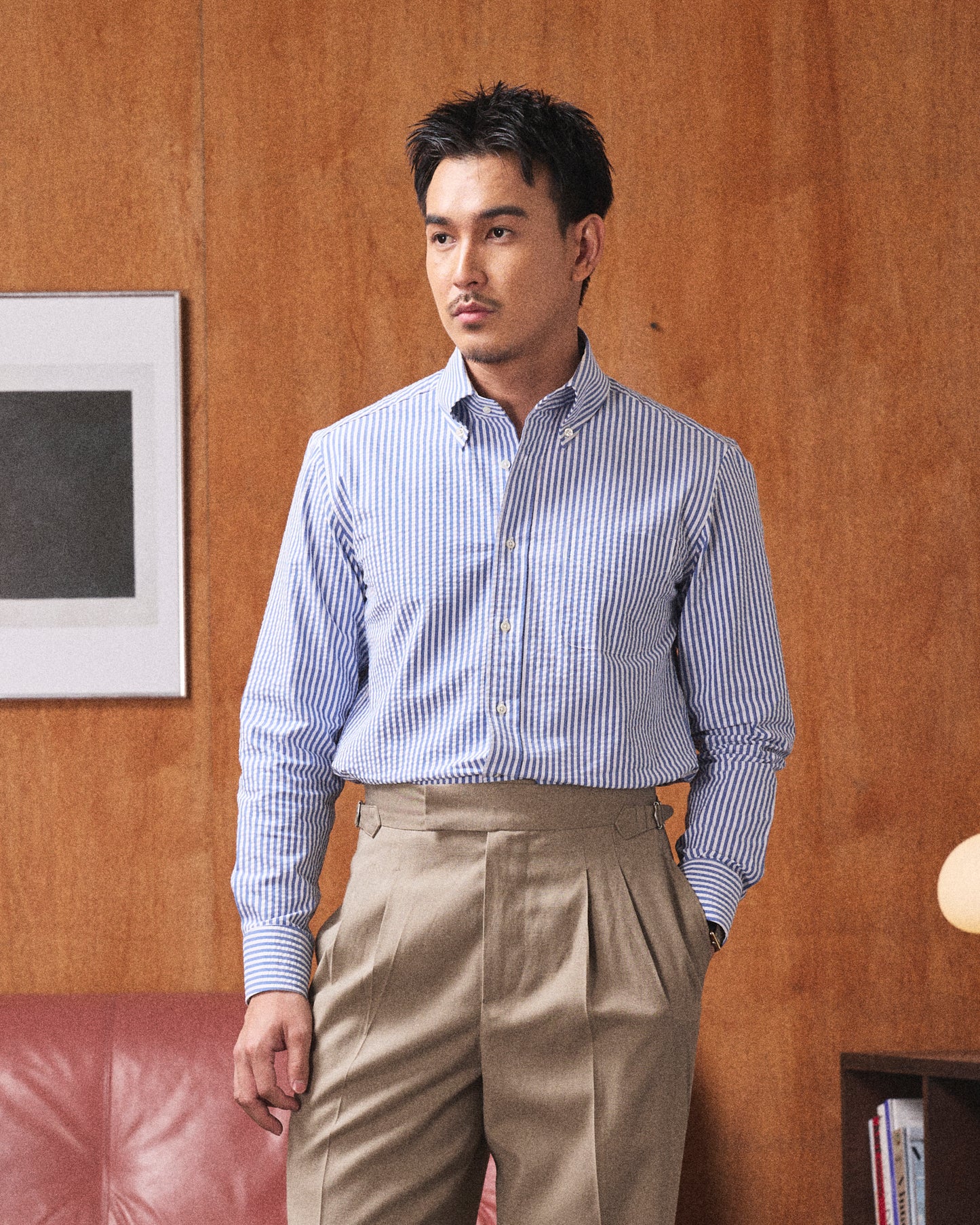 DOUBLE PLEATED TROUSERS IN KHAKI