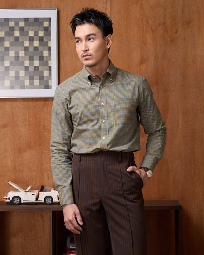 CLASSIC BUTTON DOWN SHIRT in Green Brown Plaid