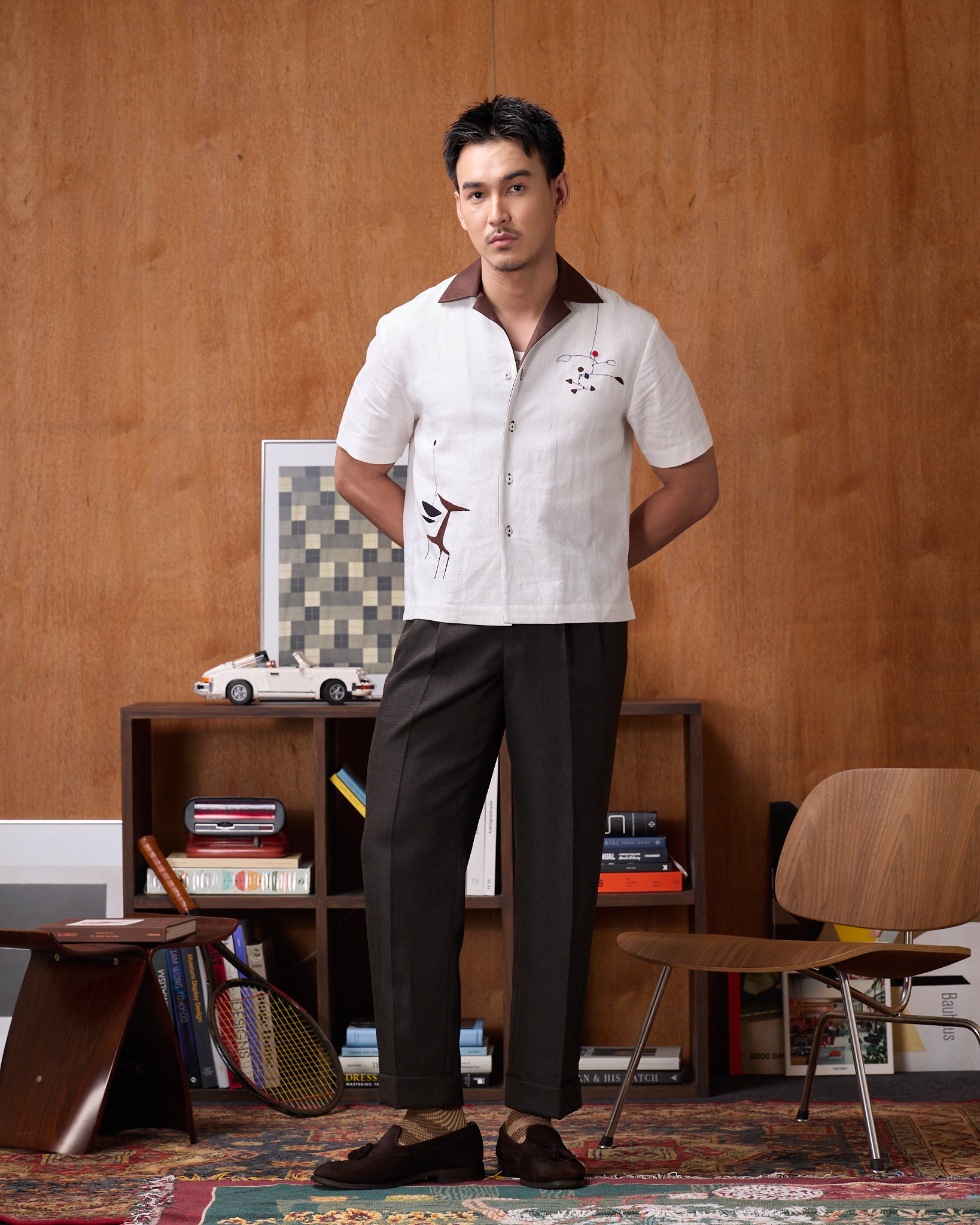 BROWN COLLAR BOWLING SHIRT