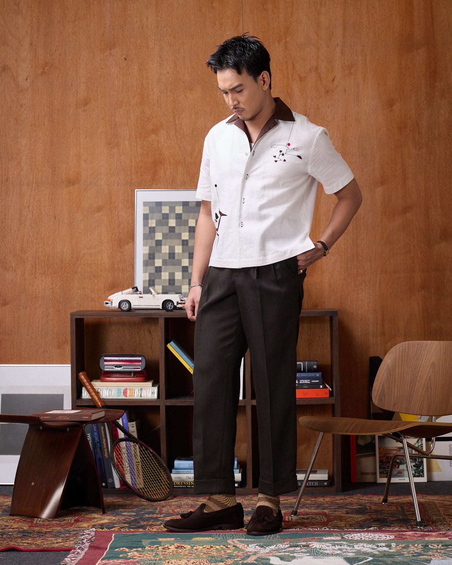 BROWN COLLAR BOWLING SHIRT