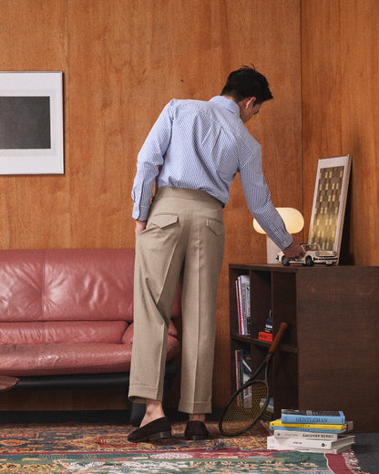 DOUBLE PLEATED TROUSERS IN KHAKI