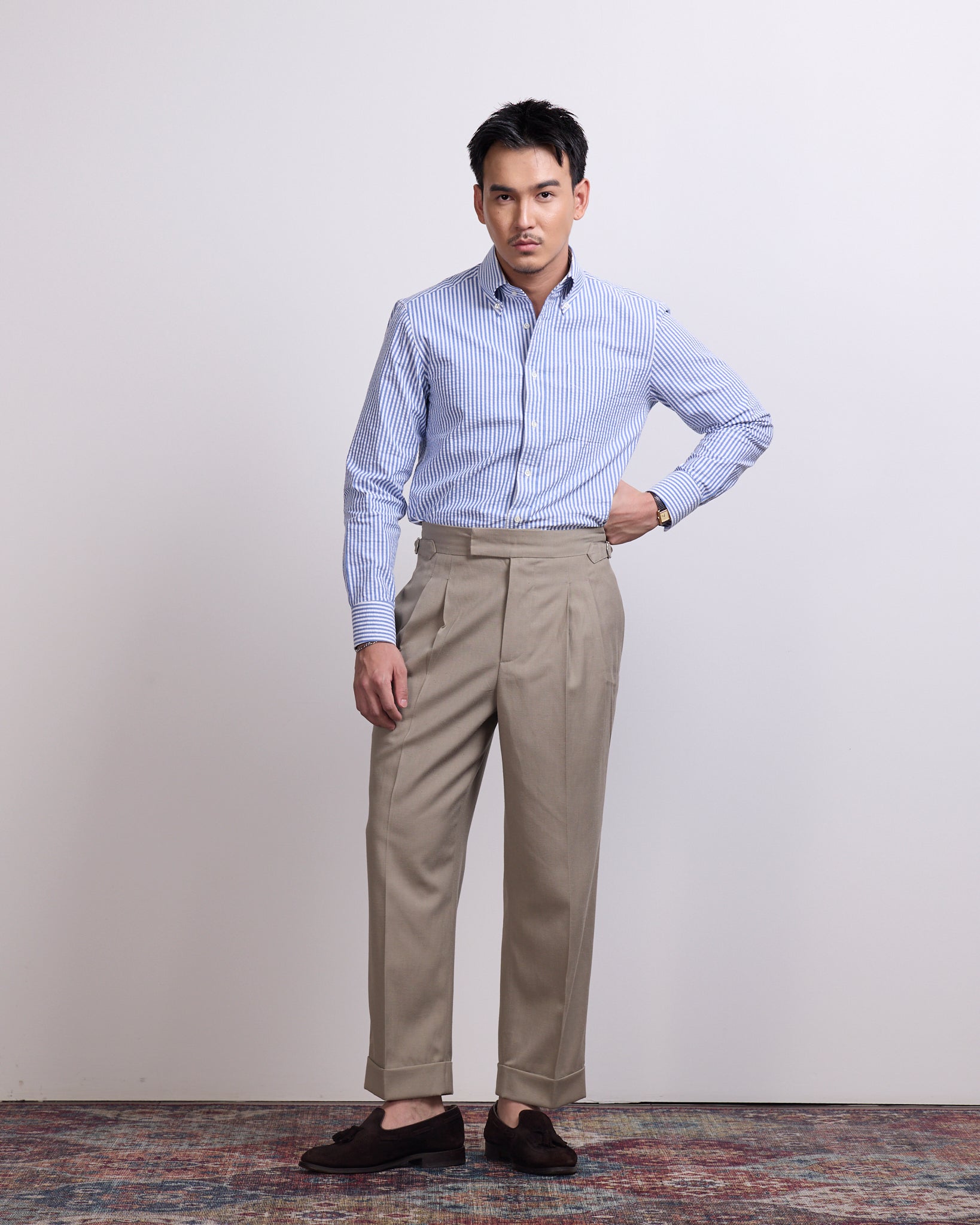 DOUBLE PLEATED TROUSERS in KHAKI