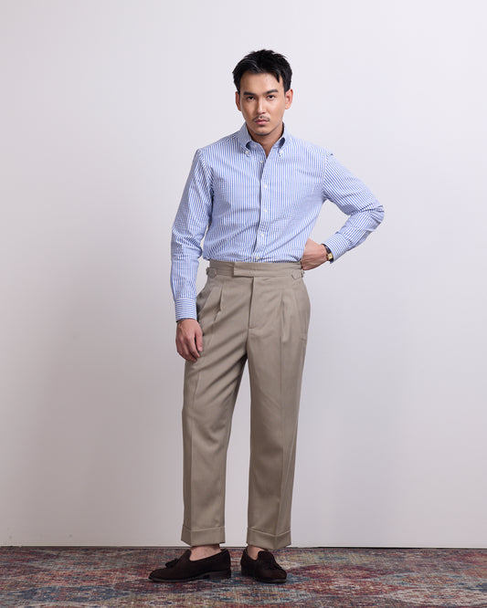 DOUBLE PLEATED TROUSERS IN KHAKI