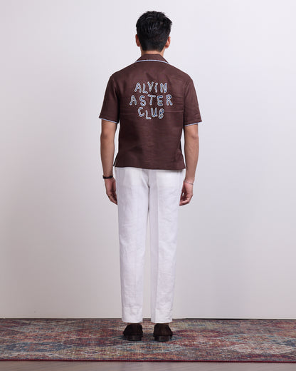 BOWLING SHIRT IN BROWN LINEN