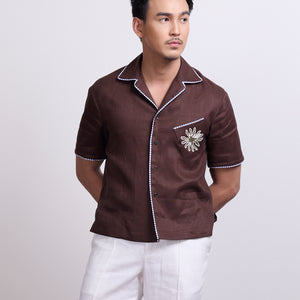 BOWLING SHIRT in BROWN LINEN