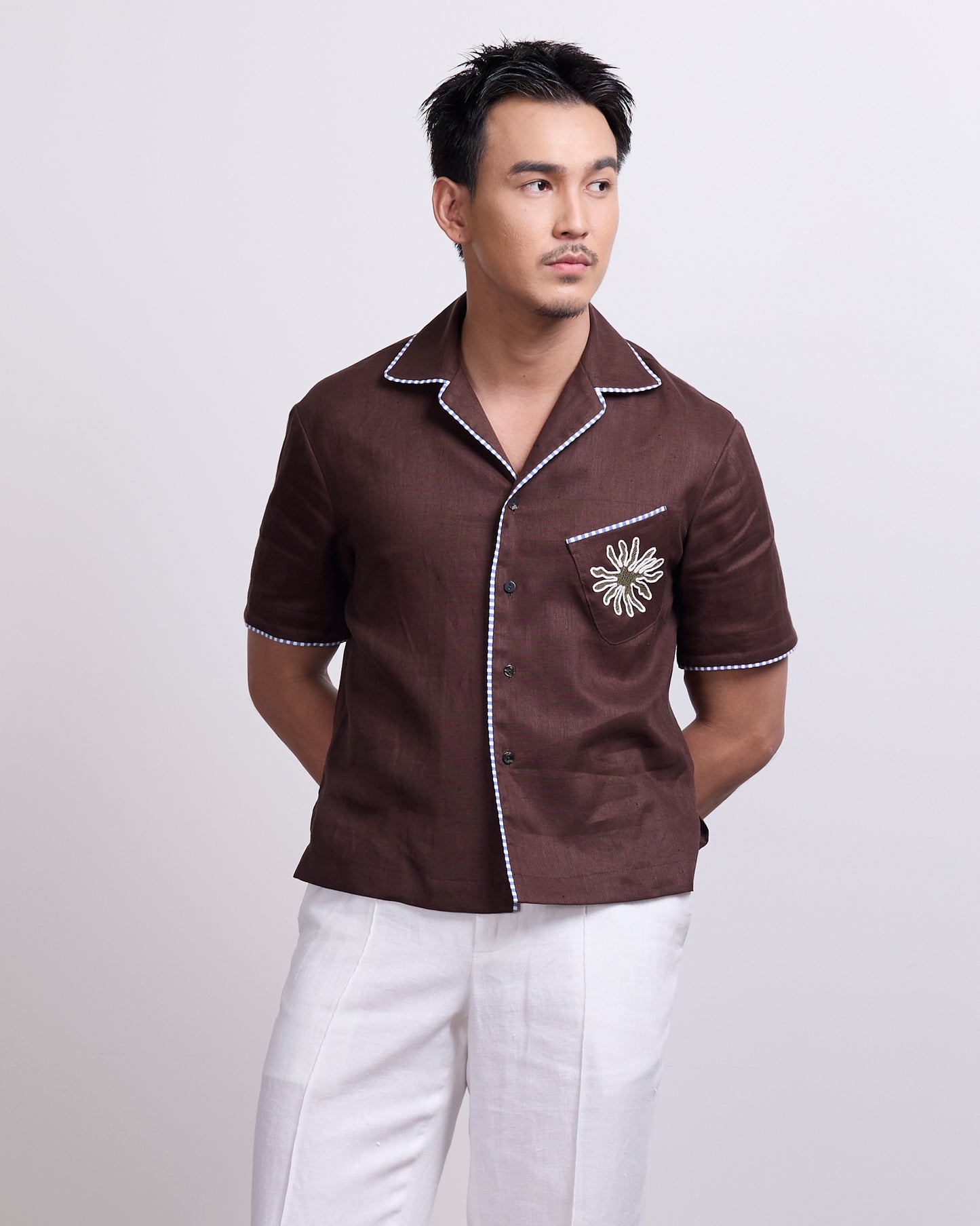 BOWLING SHIRT IN BROWN LINEN