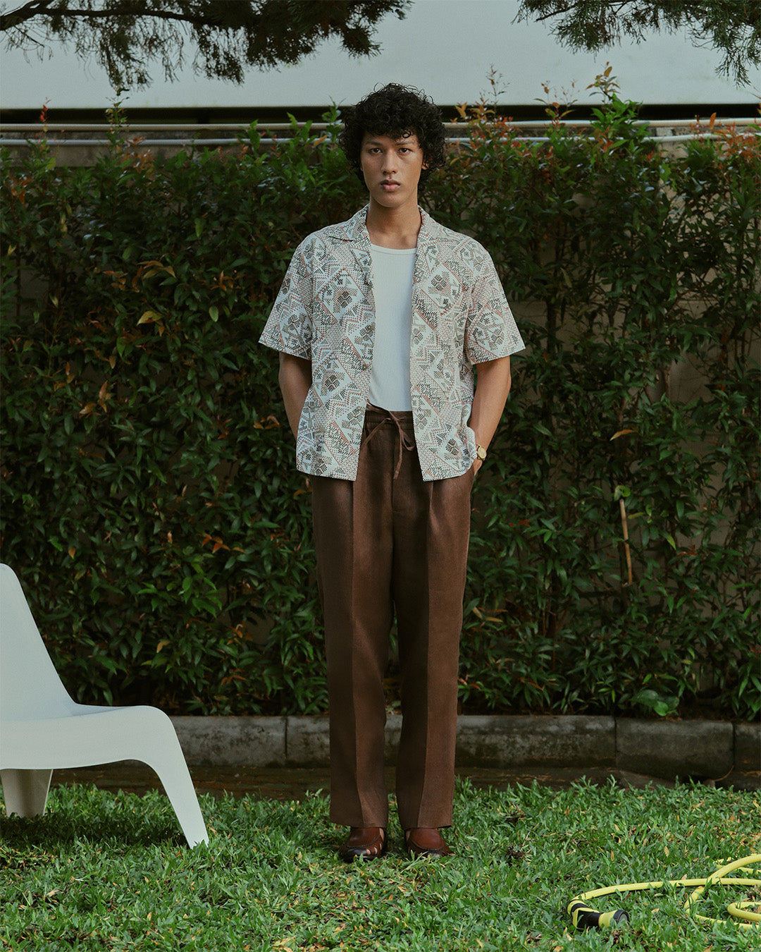 RELAXED FIT TROUSER in CEDAR BROWN LINEN