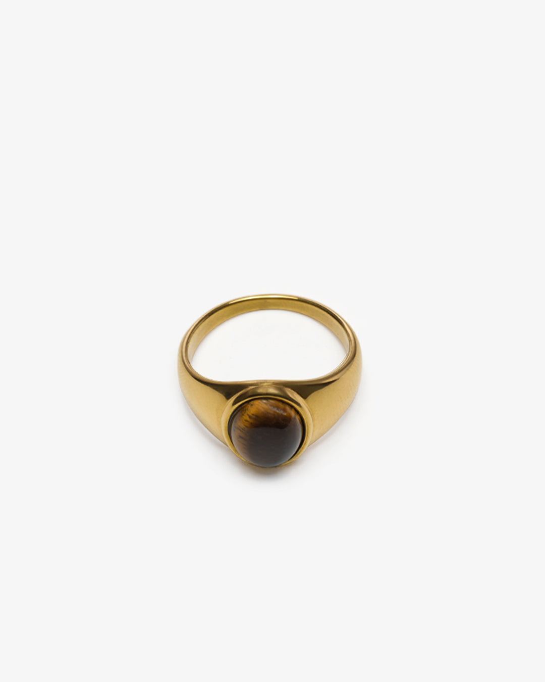 TIGER EYE GOLD STEEL OVAL SIGNET RING