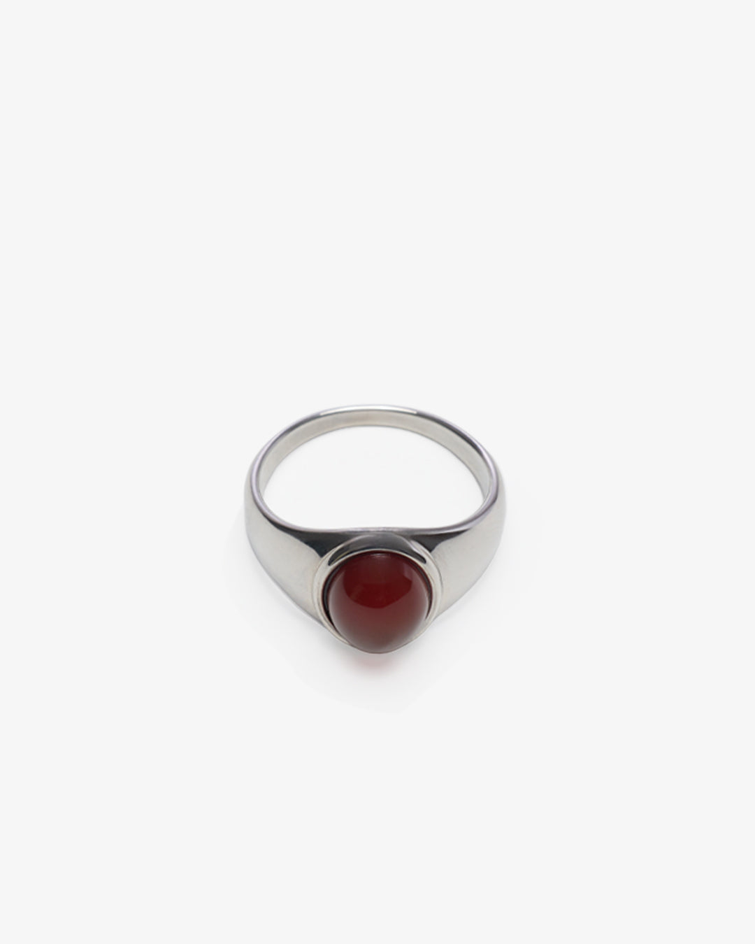 GARNET STEEL OVAL SIGNET RING