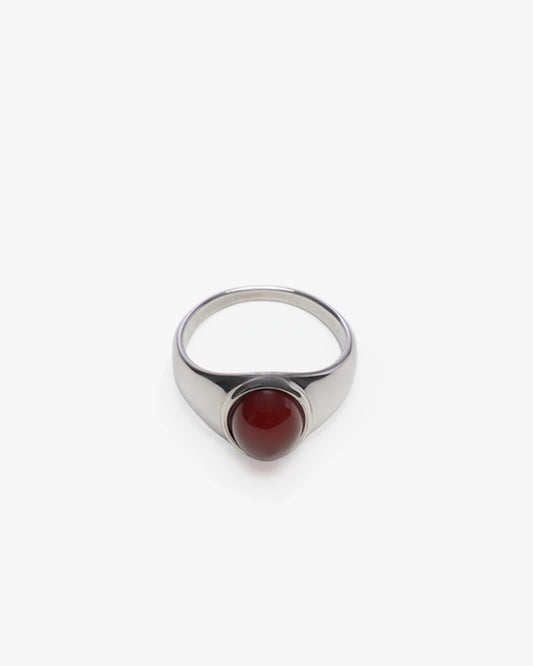 GARNET STEEL OVAL SIGNET RING