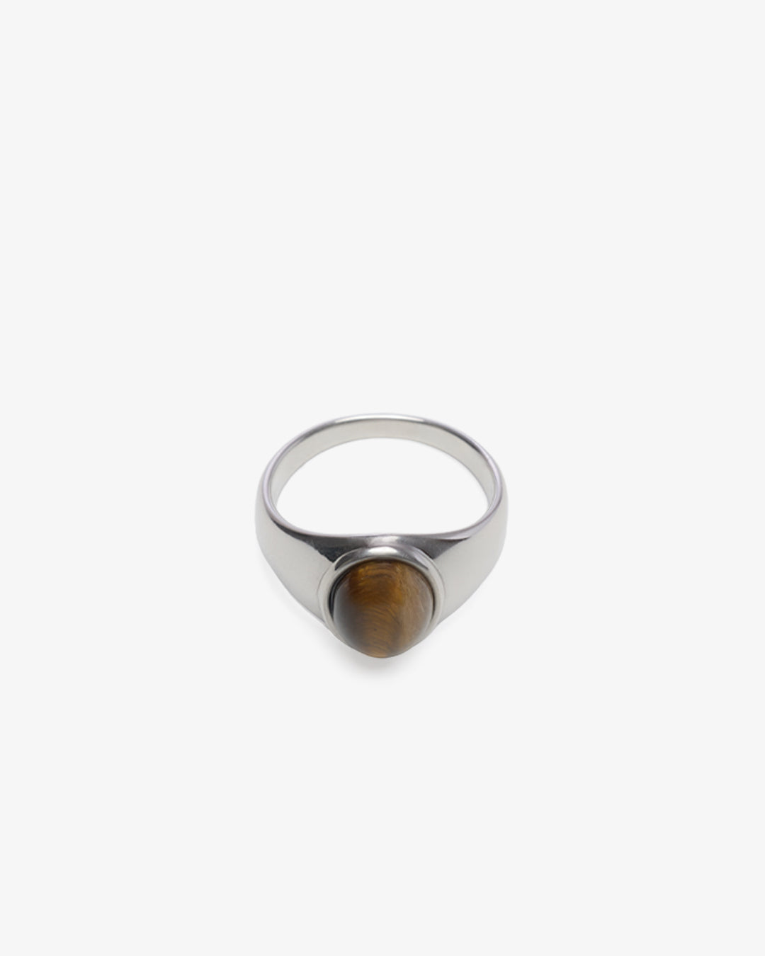 TIGER EYE STEEL OVAL SIGNET RING