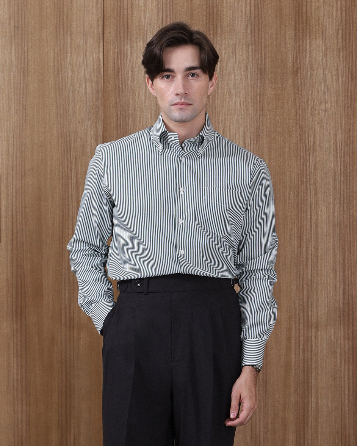 BOTTON DOWN SHIRT in GREEN STRIPE