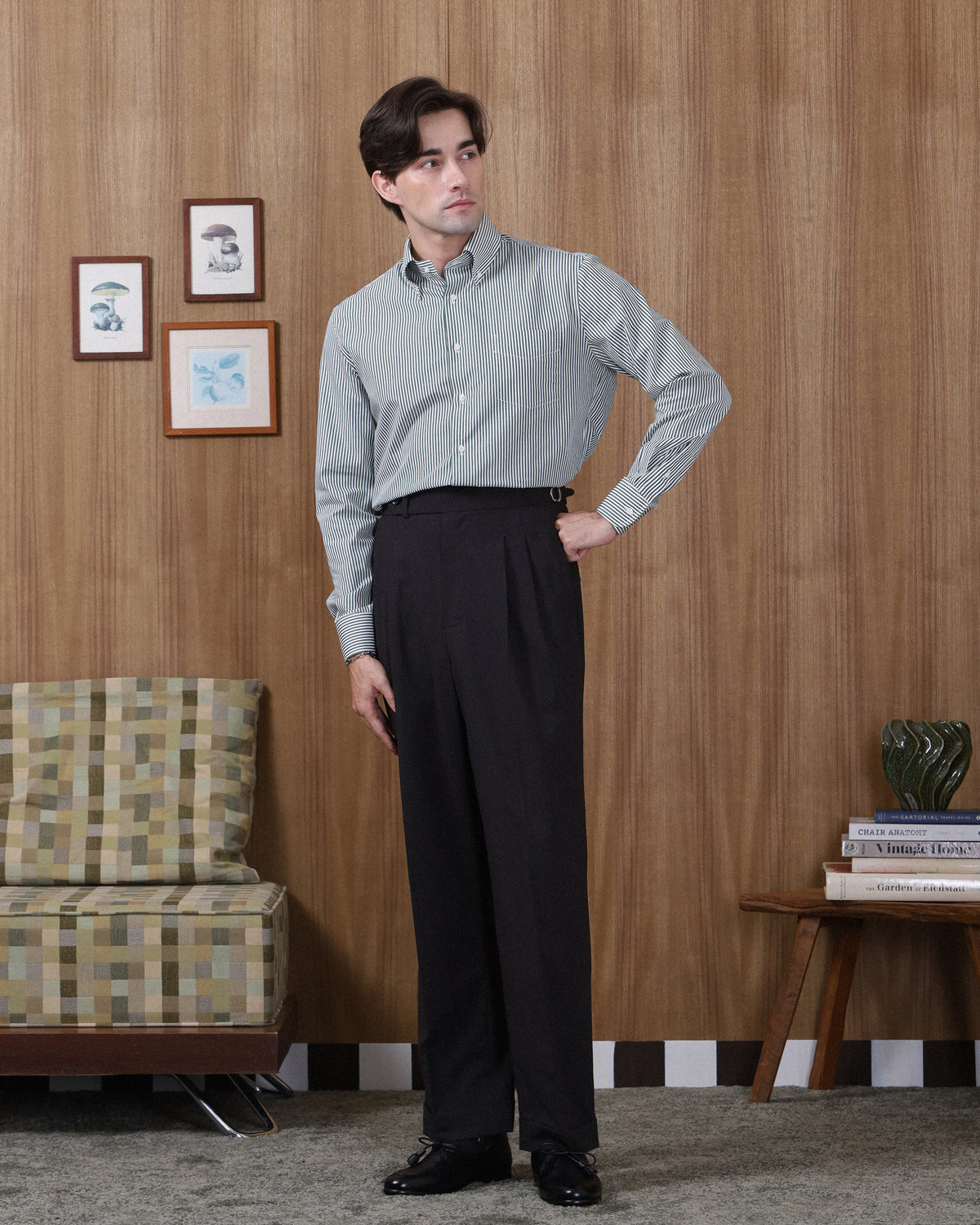 BOTTON DOWN SHIRT in GREEN STRIPE