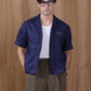 EMBROIDERED BOWLING in NAVY BLUE LINEN