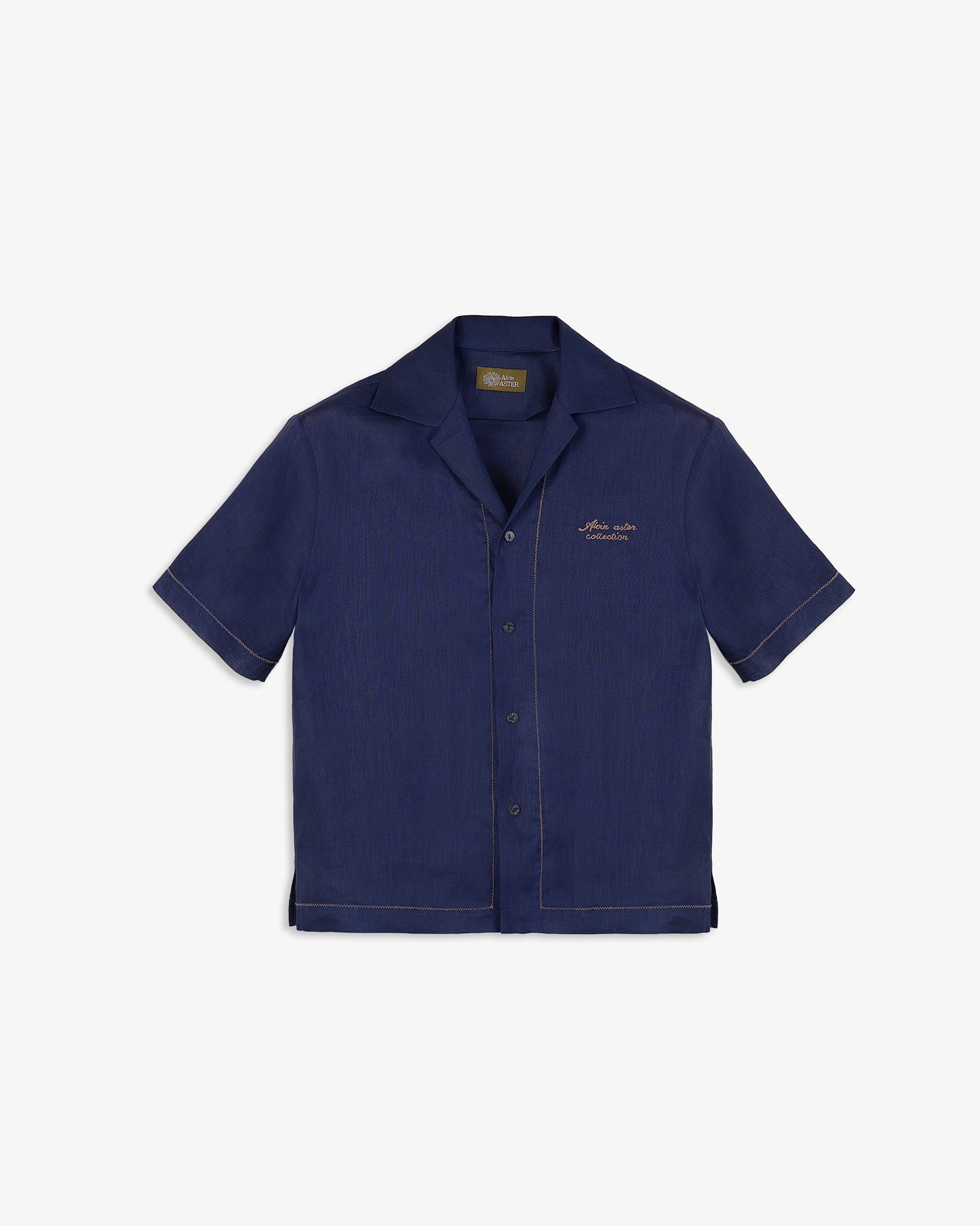 EMBROIDERED BOWLING in NAVY BLUE LINEN