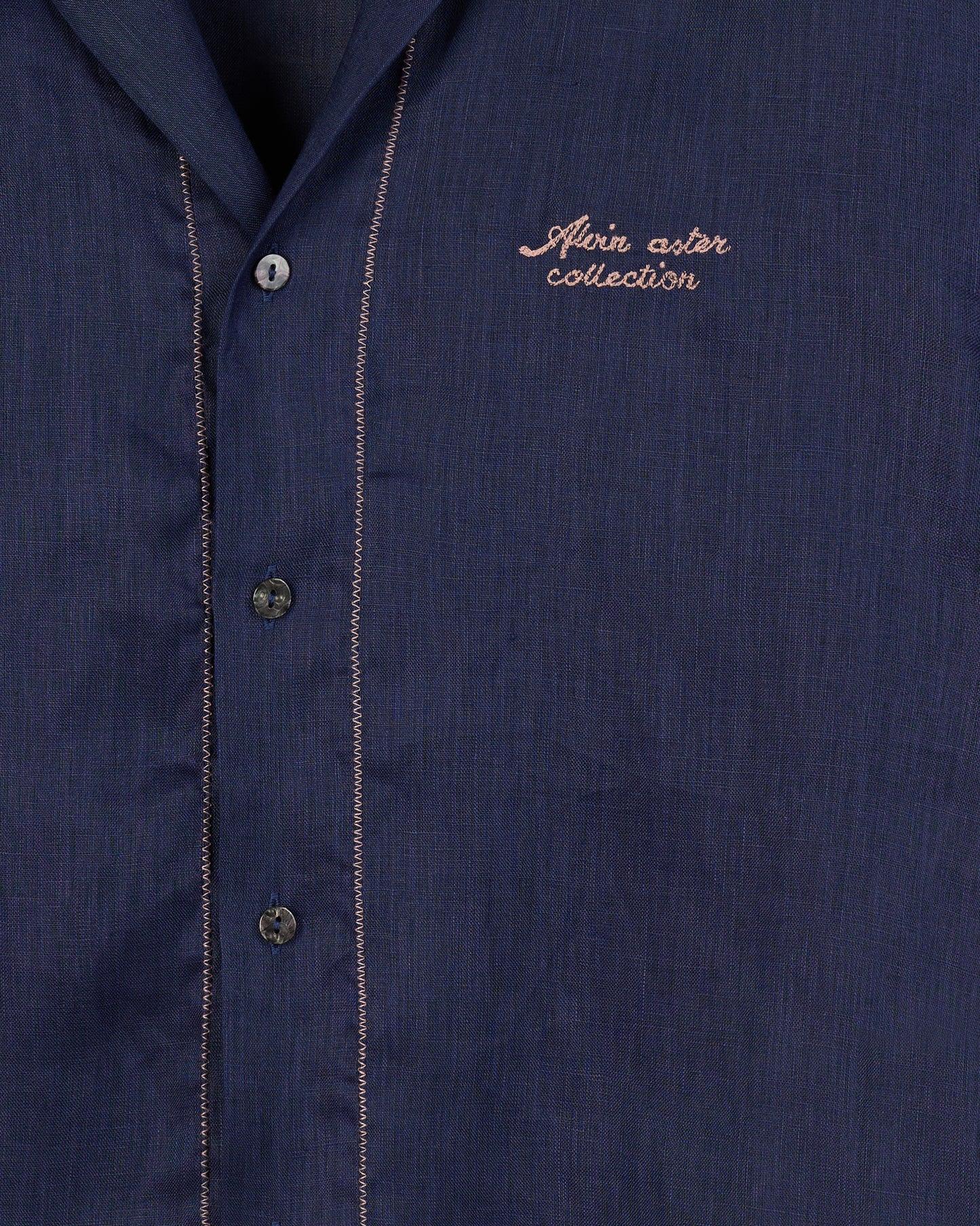 EMBROIDERED BOWLING in NAVY BLUE LINEN