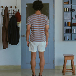 STRIPED BOAT NECK T-SHIRT in BURGUNDY and BLUE