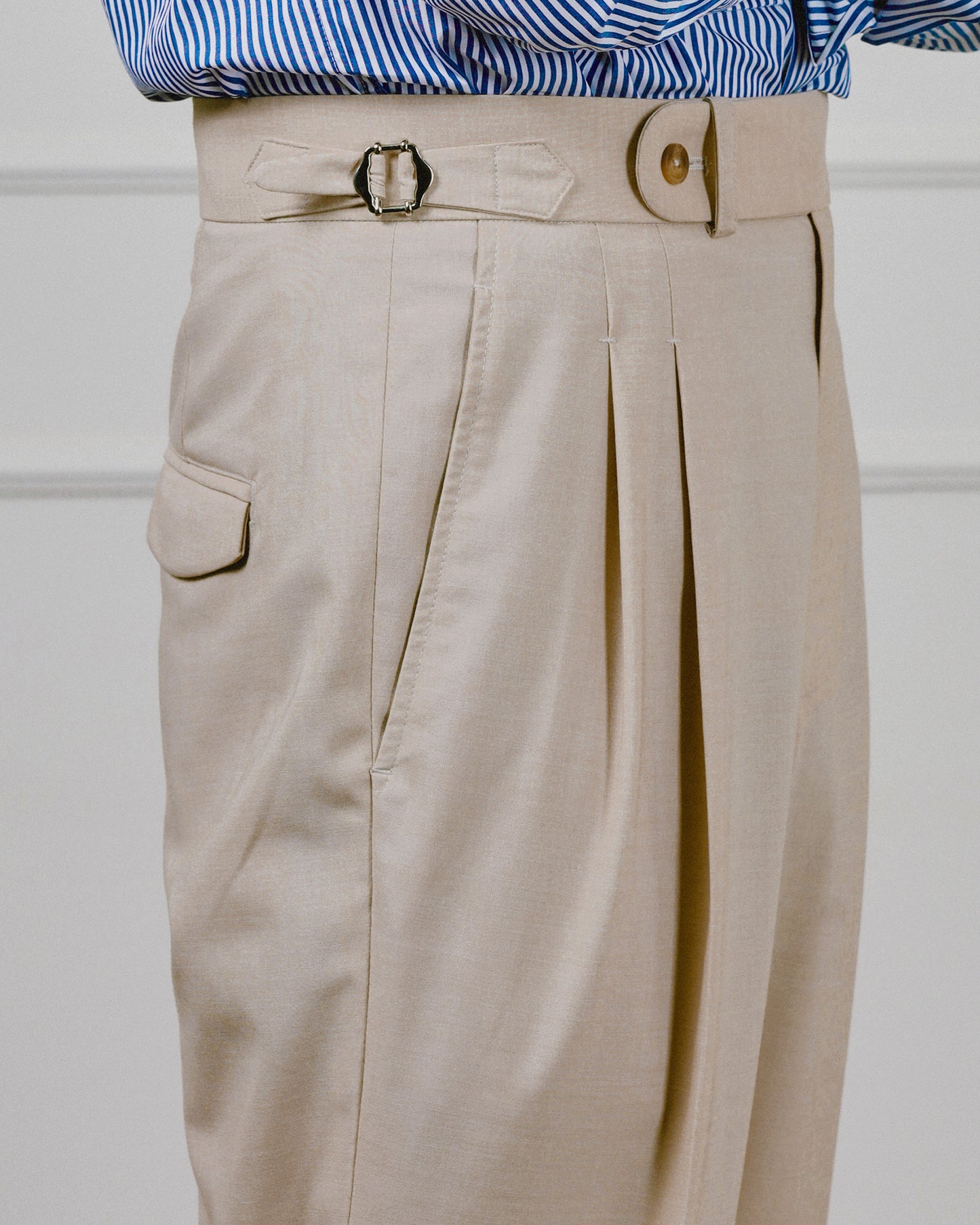 DOUBLE PLEATED TROUSERS in BEIGE