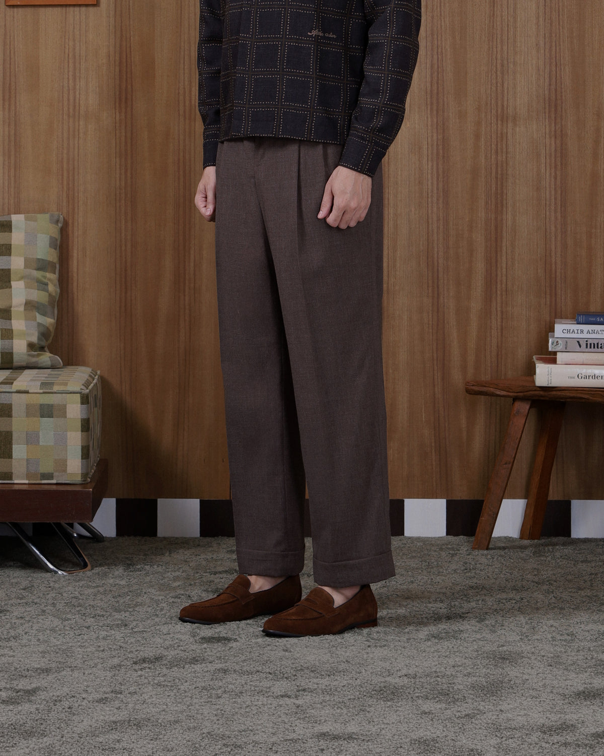 DOUBLE PLEATED TROUSERS in BROWN