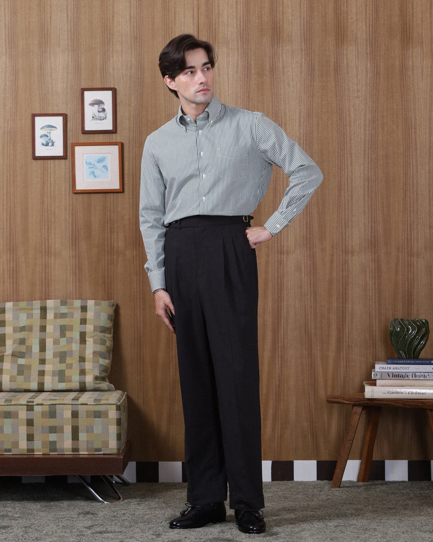 DOUBLE PLEATED TROUSERS in CHARCOAL