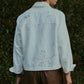 EMBROIDERED BLOUSON JACKET in OFF WHITE LINEN