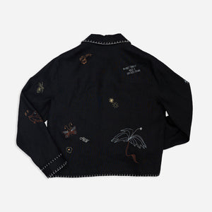 EMBROIDERED BLOUSON JACKET in BLACK LINEN