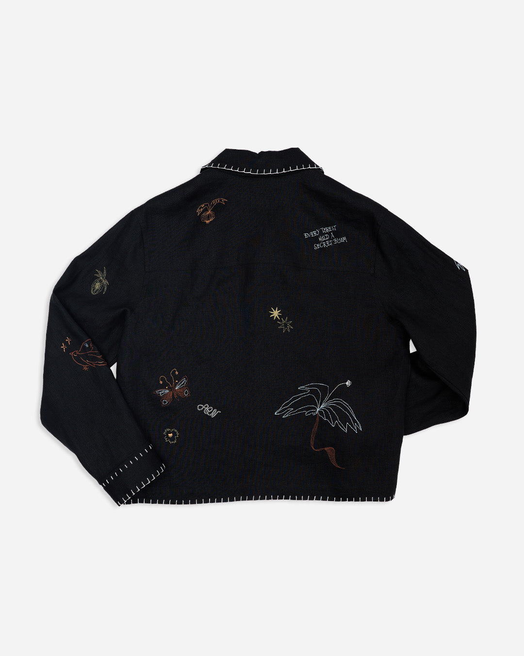 EMBROIDERED BLOUSON JACKET in BLACK LINEN