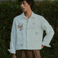 EMBROIDERED BLOUSON JACKET in OFF WHITE LINEN