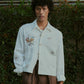 EMBROIDERED BLOUSON JACKET in OFF WHITE LINEN