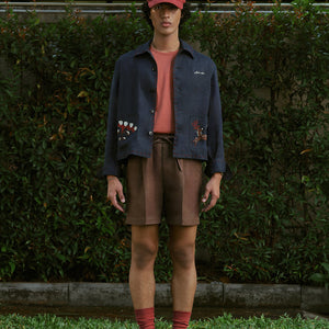 EMBROIDERED BLOUSON JACKET in NAVY LINEN