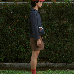 EMBROIDERED BLOUSON JACKET in NAVY LINEN