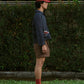 EMBROIDERED BLOUSON JACKET in NAVY LINEN