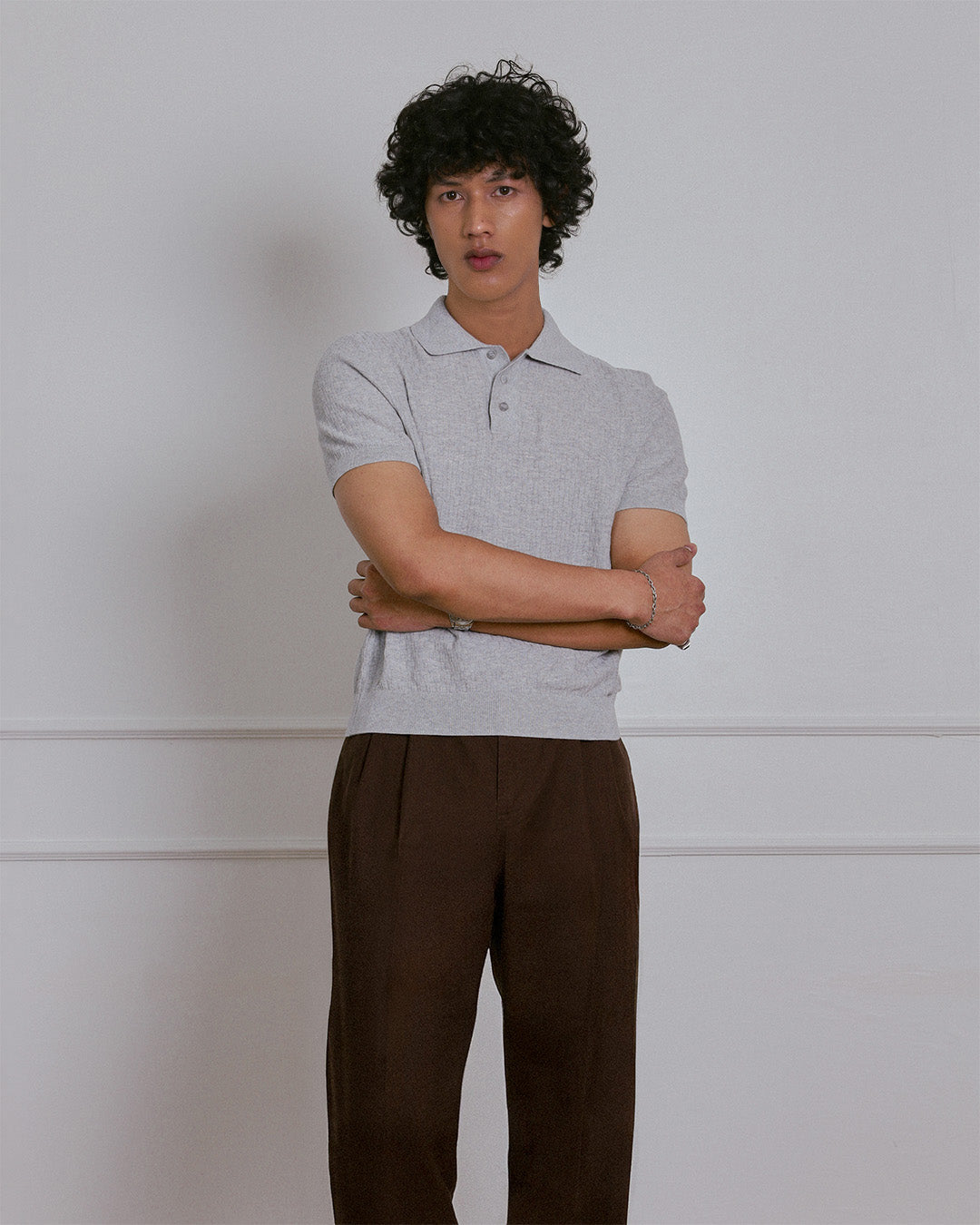 KNITTED POLO SHIRT in GREY