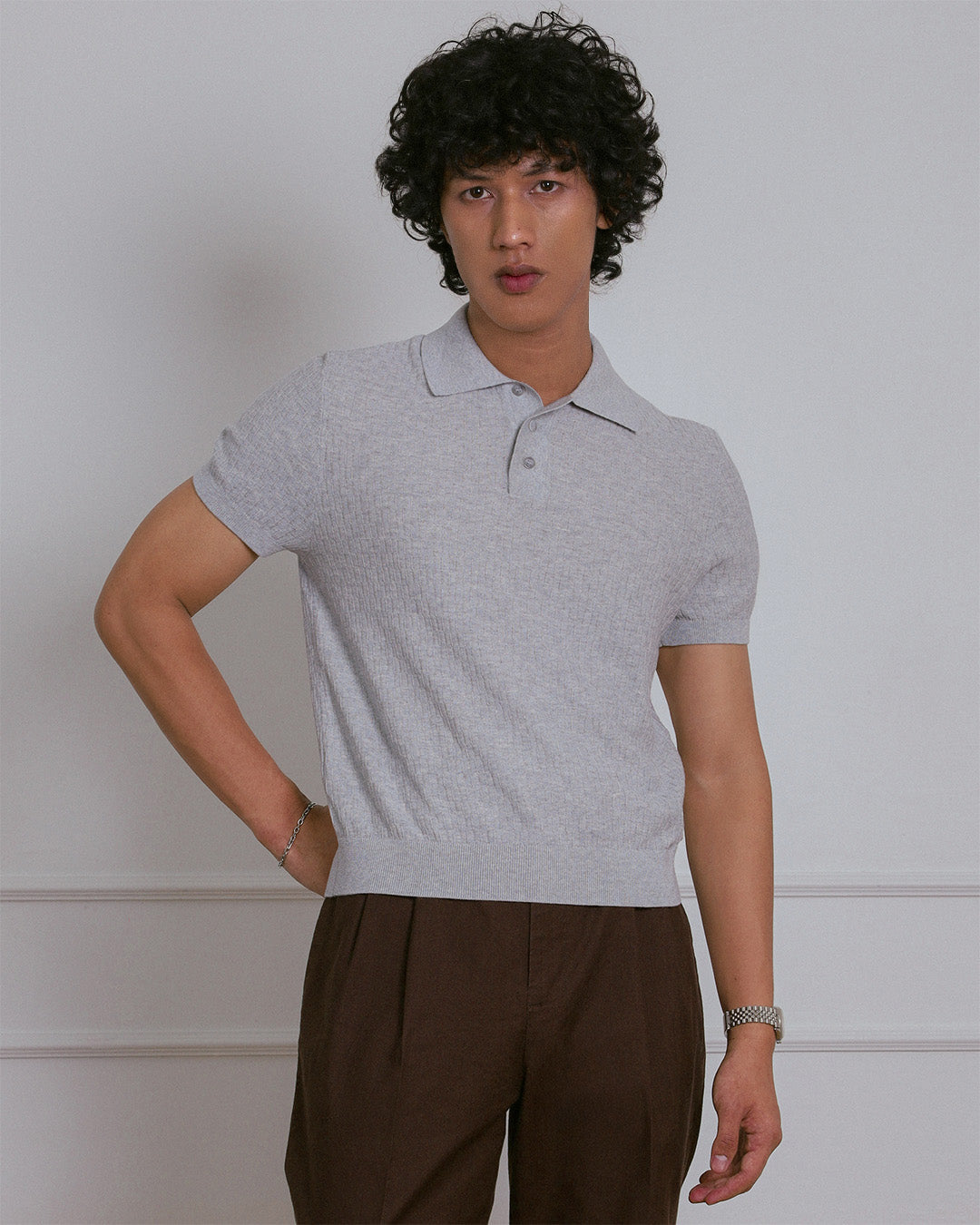 KNITTED POLO SHIRT in GREY