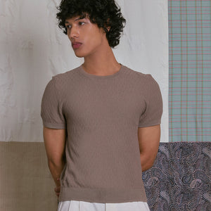 CREW NECK KNIT TEE in TAUPE