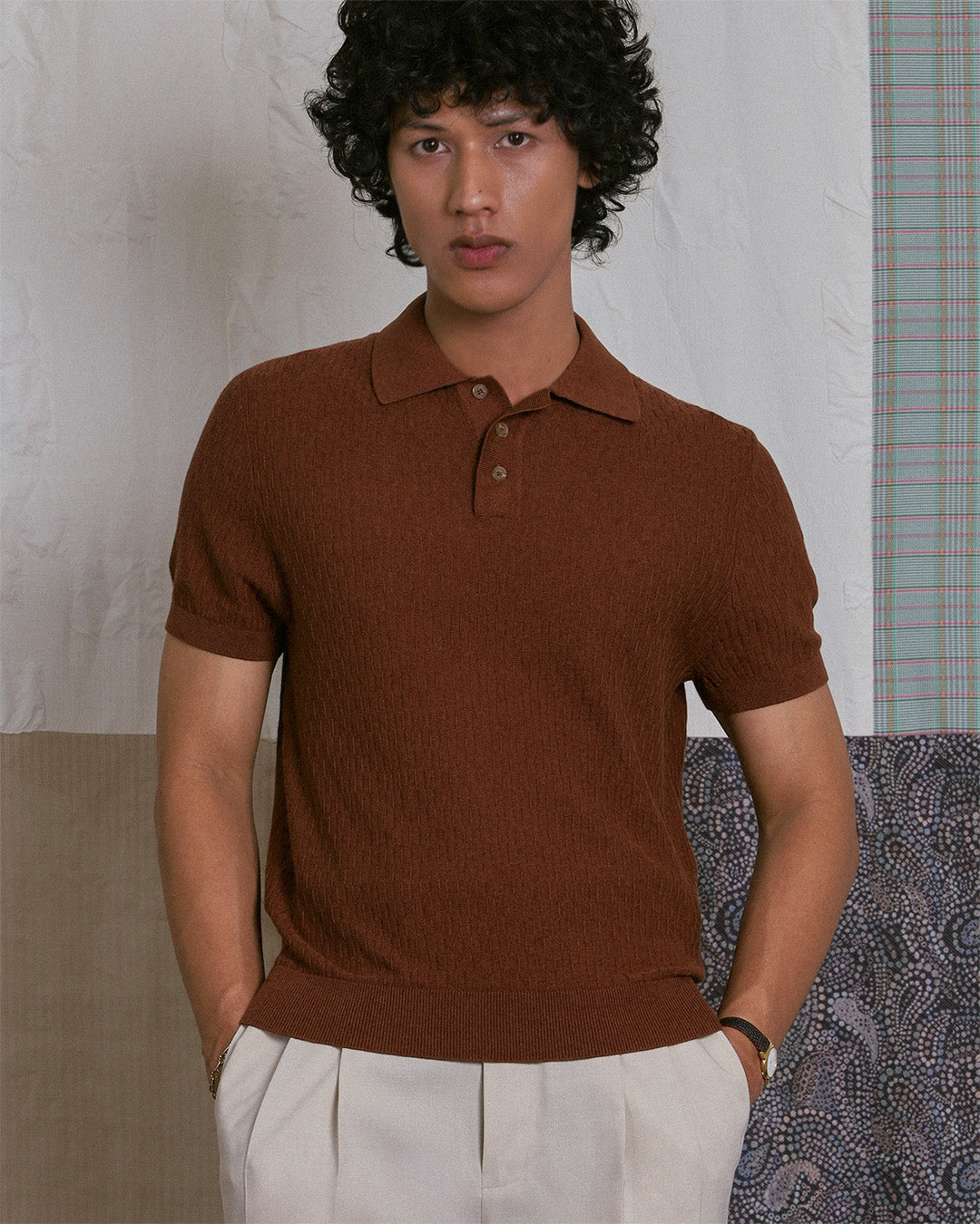 KNITTED POLO SHIRT in BROWN