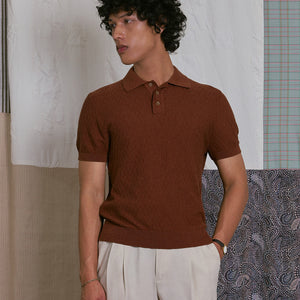 KNITTED POLO SHIRT in BROWN