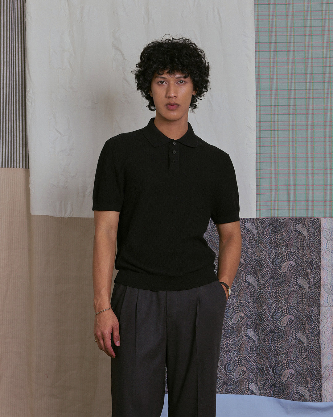 KNITTED POLO SHIRT in BLACK