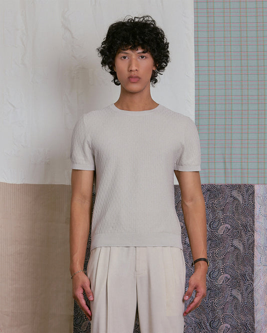 CREW NECK KNIT TEE in ECRU