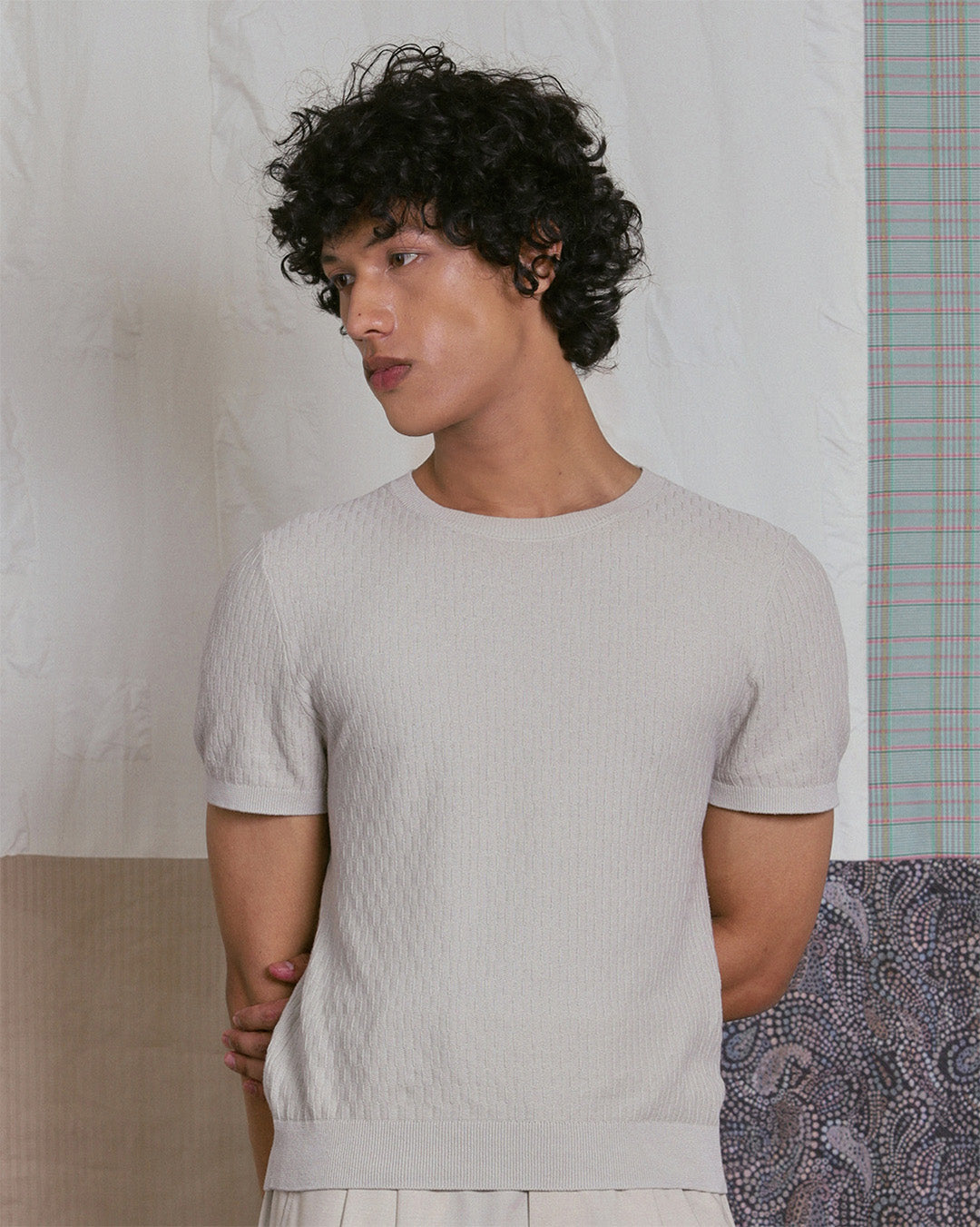 CREW NECK KNIT TEE in ECRU