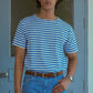 STRIPED BOAT NECK T-SHIRT in BLUE AND WHITE