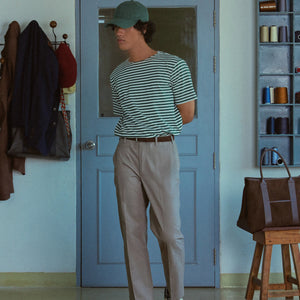 STRIPED BOAT NECK T-SHIRT in GREEN and WHITE