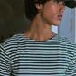 STRIPED BOAT NECK T-SHIRT in GREEN and WHITE
