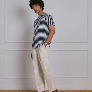 STRIPED BOAT NECK T-SHIRT in NAVY and WHITE