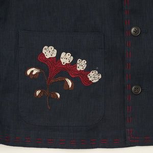EMBROIDERED BLOUSON JACKET in NAVY LINEN