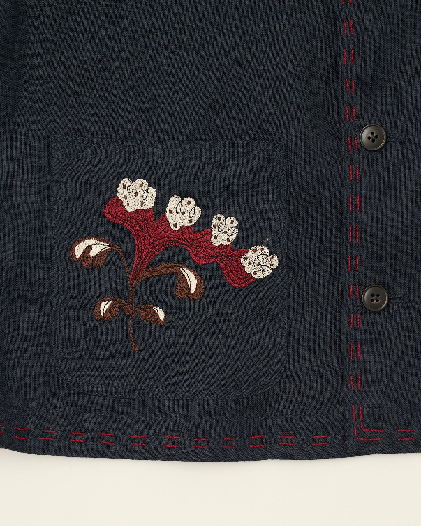 EMBROIDERED BLOUSON JACKET in NAVY LINEN
