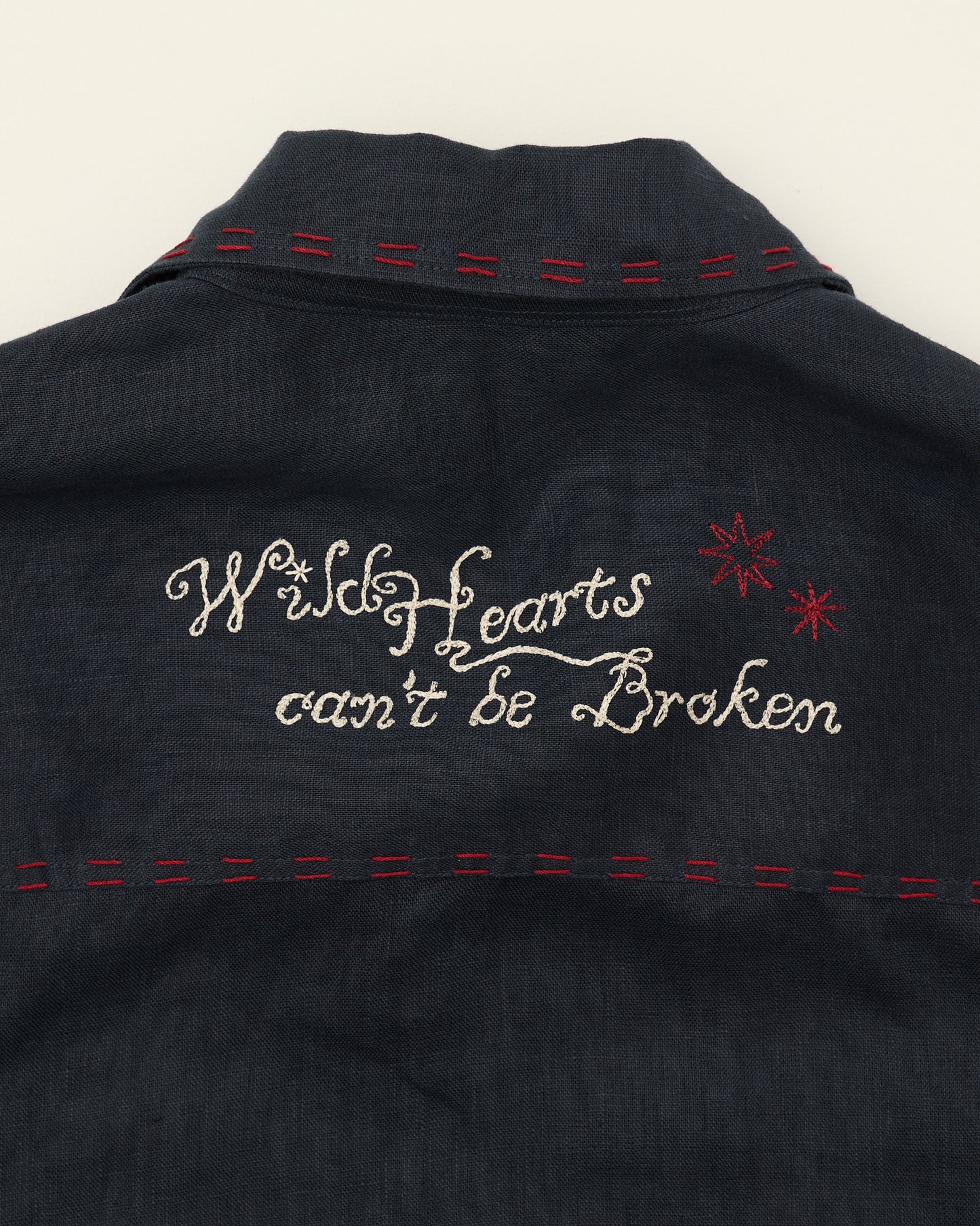 EMBROIDERED BLOUSON JACKET in NAVY LINEN