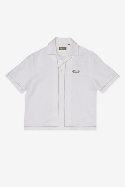 EMBROIDERED BOWLING in OFF WHITE LINEN