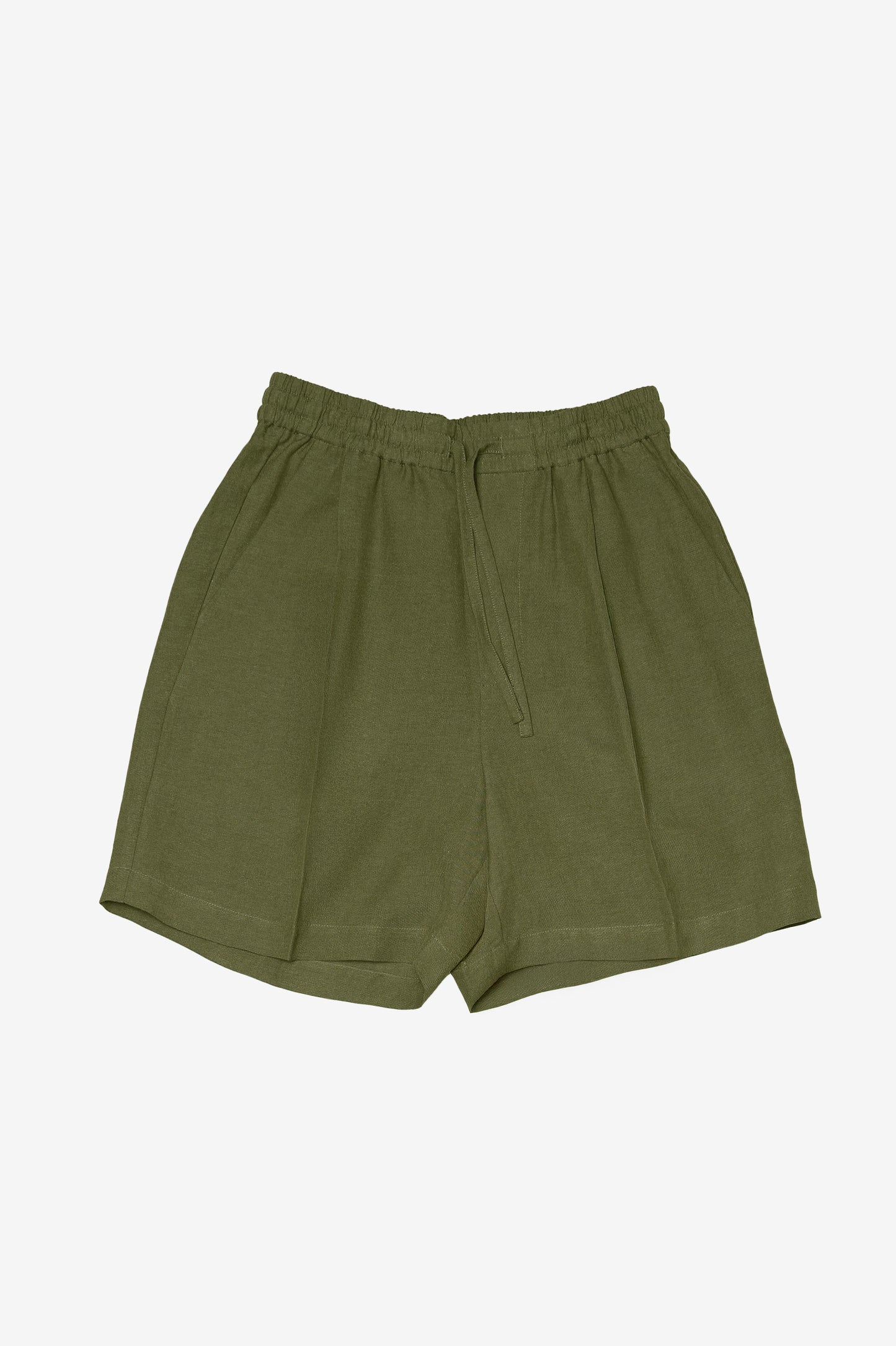 RELAXED FIT SHORTS in OLIVE GREEN LINEN